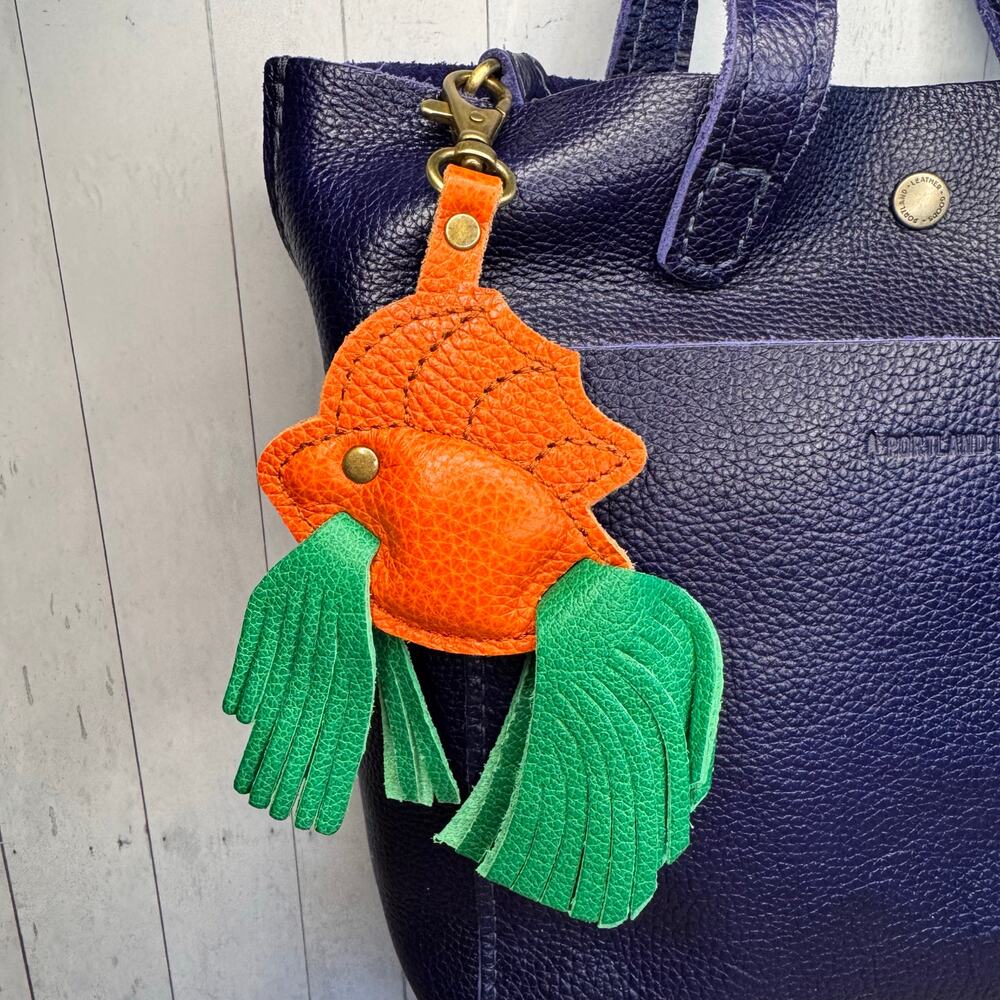 Portland Leather Betta Fish Purse Charm JOLLY GREEN Fish Bag Charm Leather